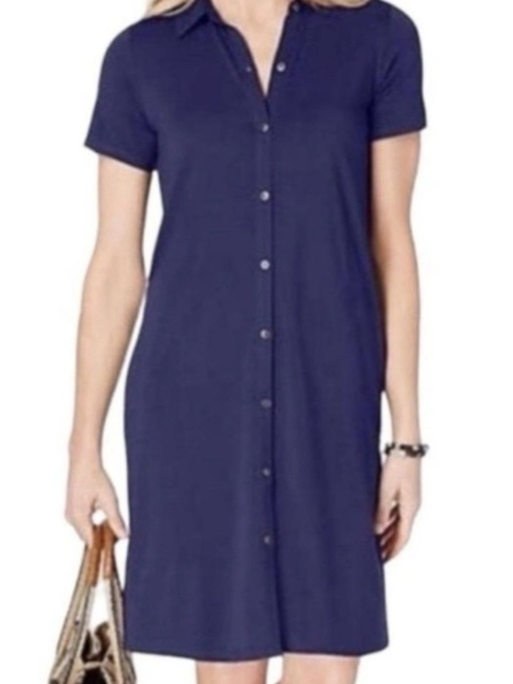 NWT J Jill navy t-shirt dress Pima cotton collared stretch knee medium petite